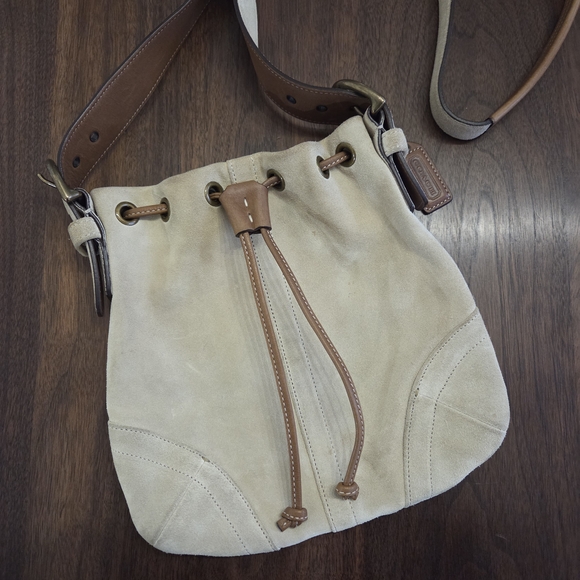 Vintage Coach Suede Drawstring Crossbody Bag - Picture 2 of 14